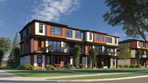 Exterior view of Caspia townhomes in south Edmonton